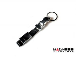 Jaguar Keychain - Black Leather Strap w/ clasp - Chrome Jaguar Head